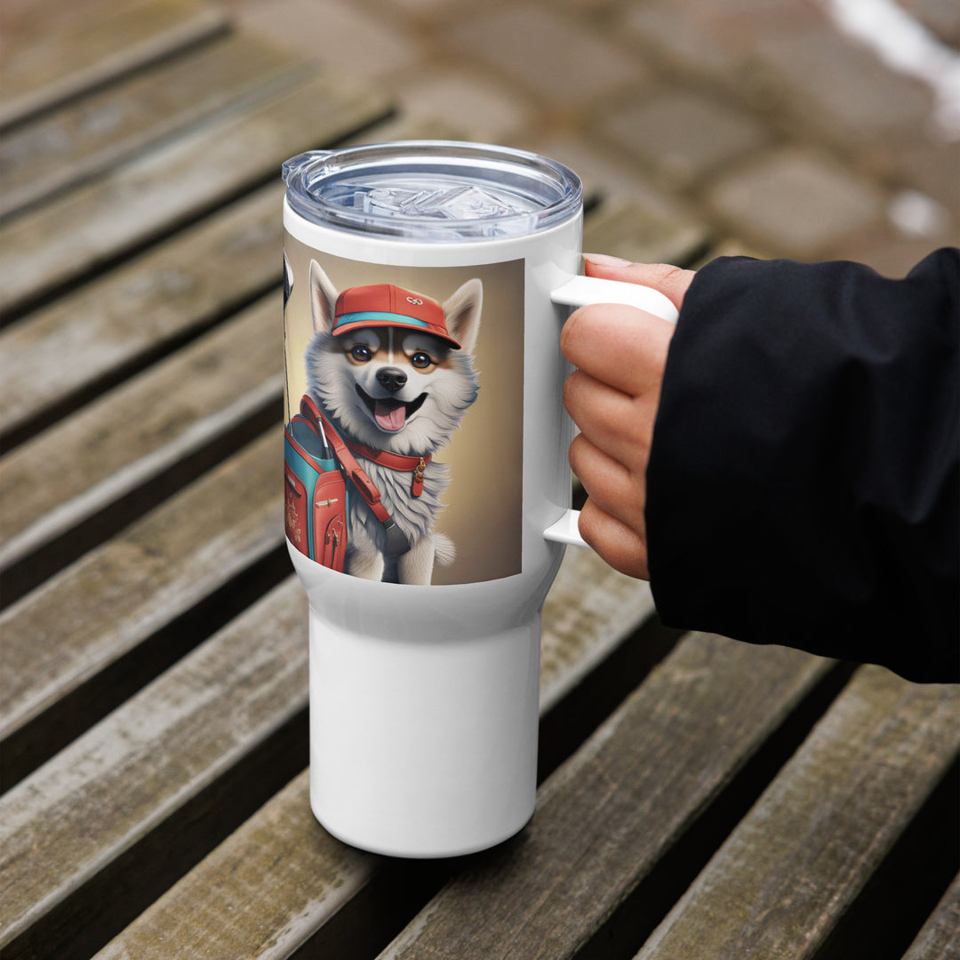 Pomsky Golfer- Travel mug with a handle v8