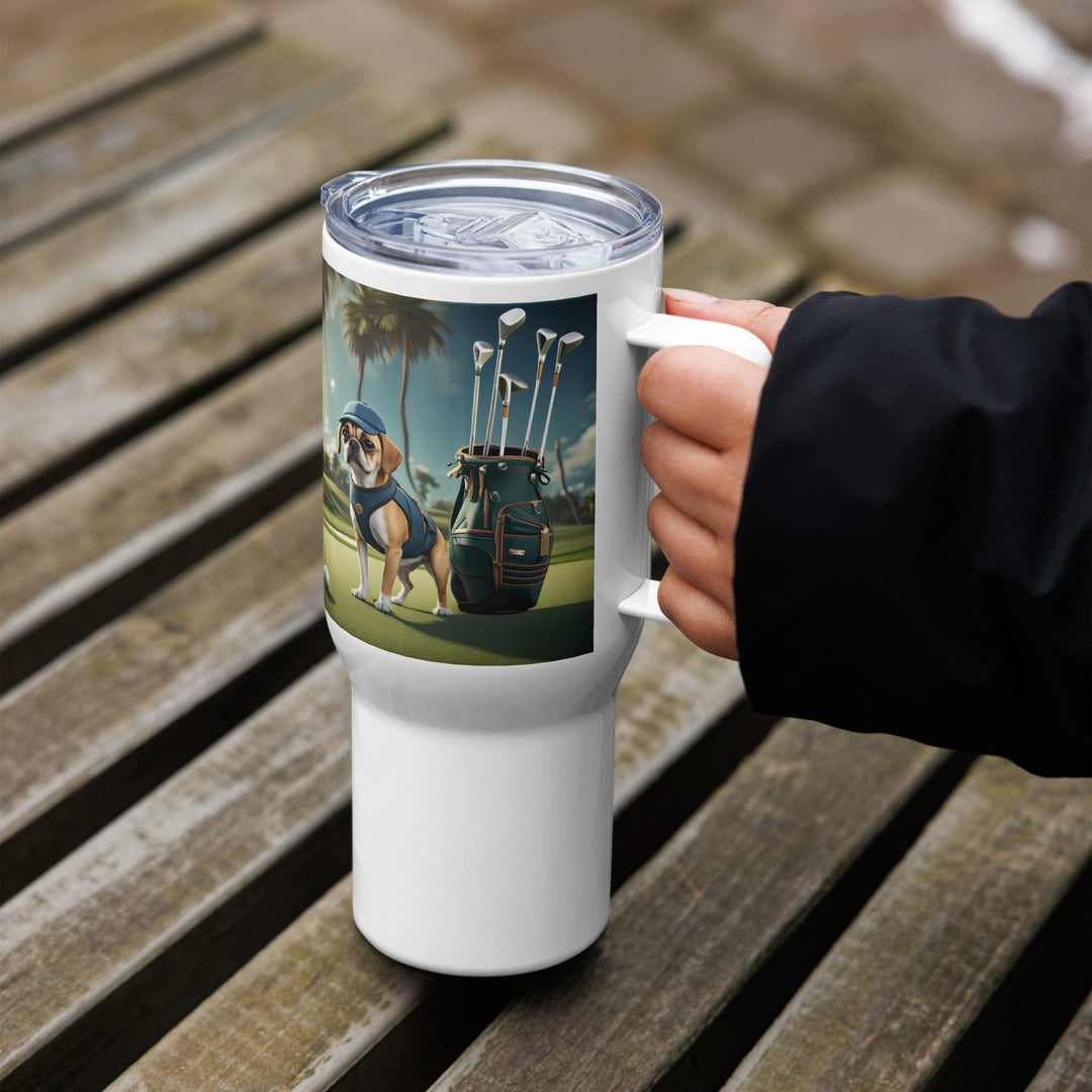 Puggle Golfer- Travel mug with a handle v13