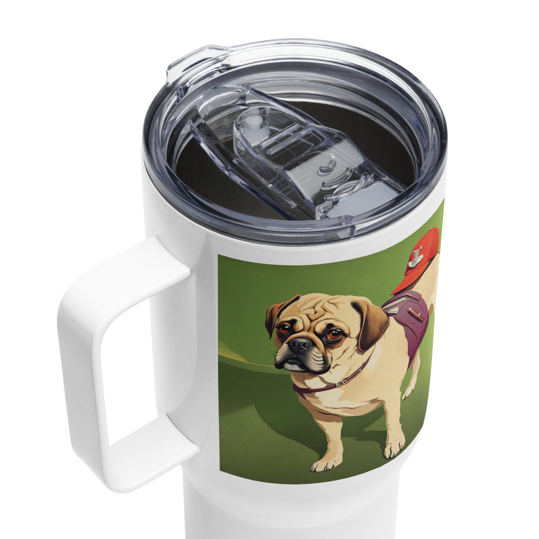 Puggle Golfer- Travel mug with a handle v11