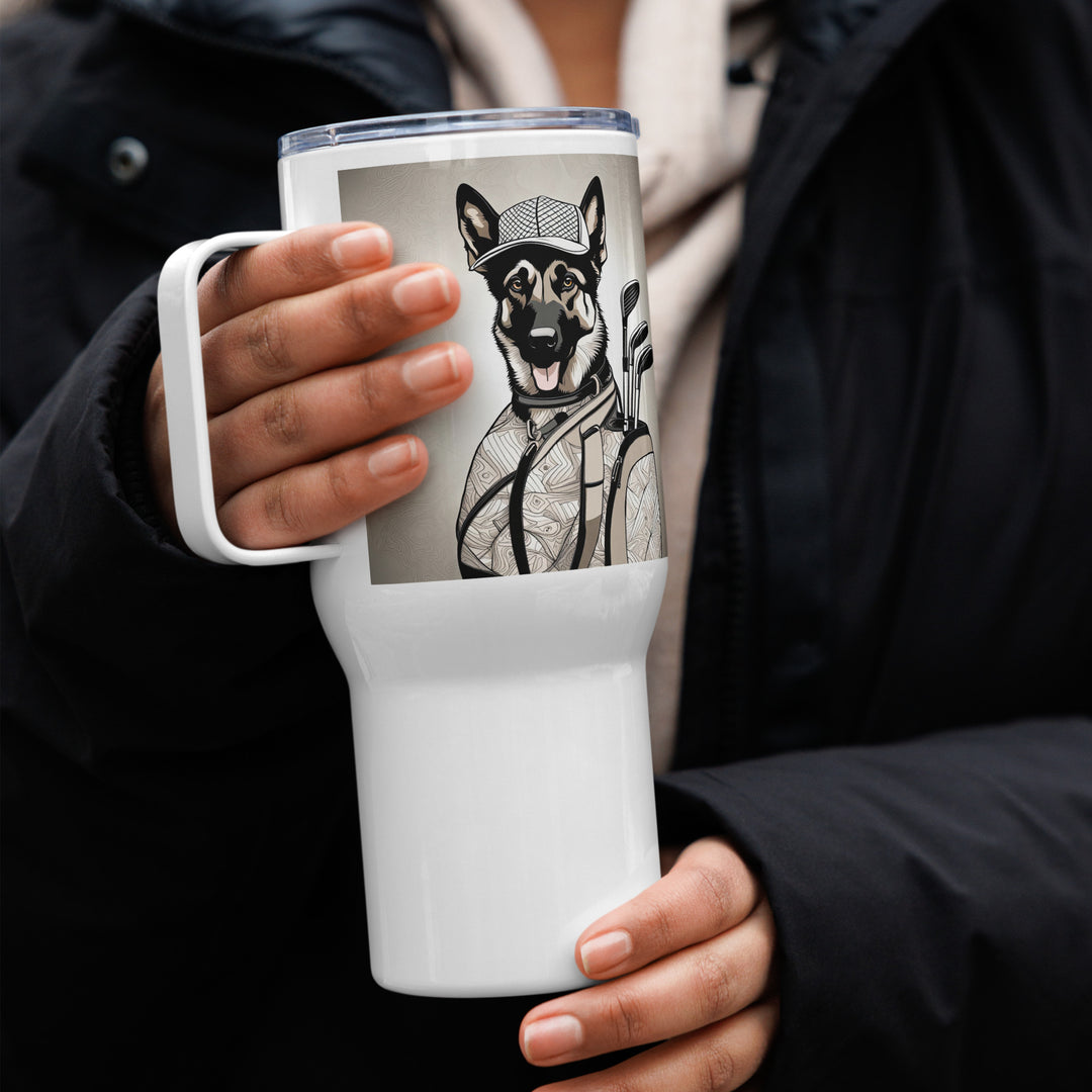 German Shepherd Golfer- Travel mug with a handle v4