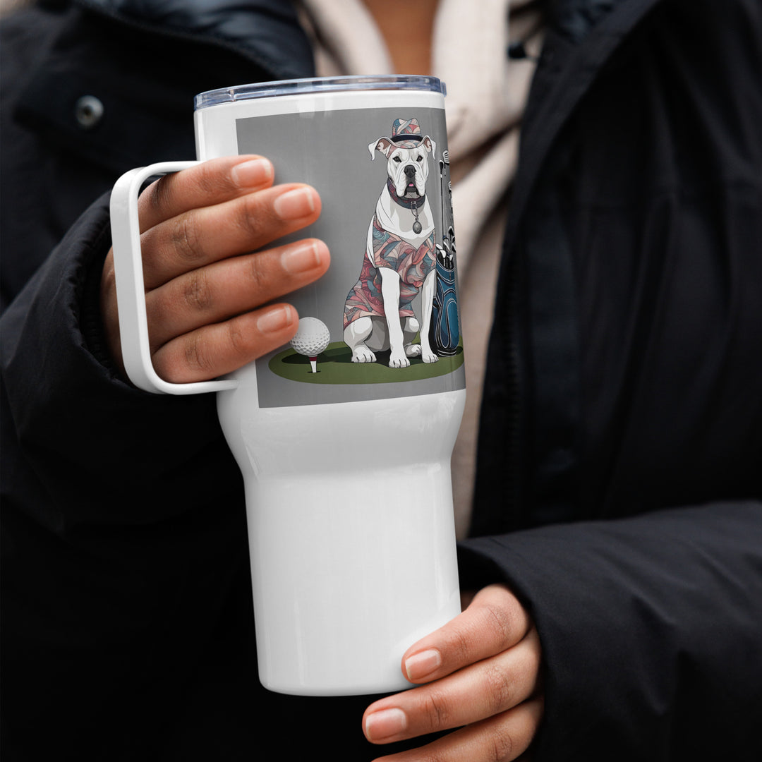 American Bulldog Golfer- Travel mug with a handle