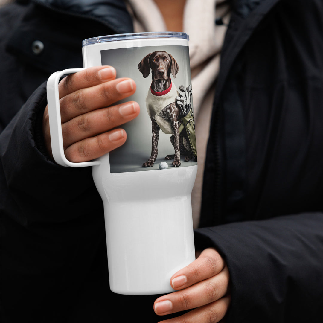 German Shorthaired Pointer Golfer- Travel mug with a handle v4