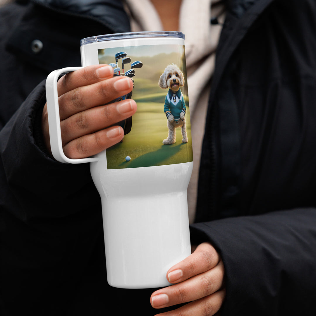 Cavapoo Golfer- Travel mug with a handle v3