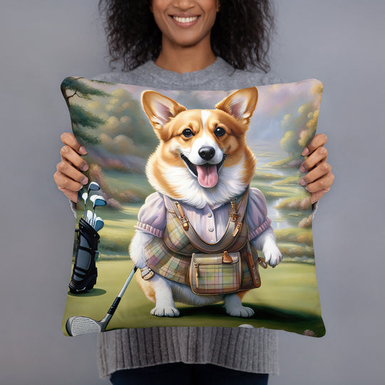 Pembroke Welsh Corgi Golfer- Basic Pillow v3