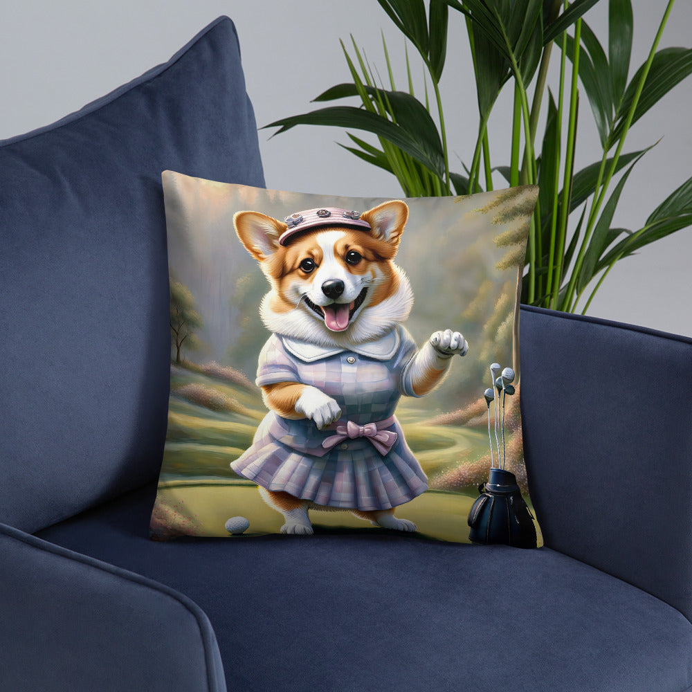 Pembroke Welsh Corgi Golfer- Basic Pillow v2