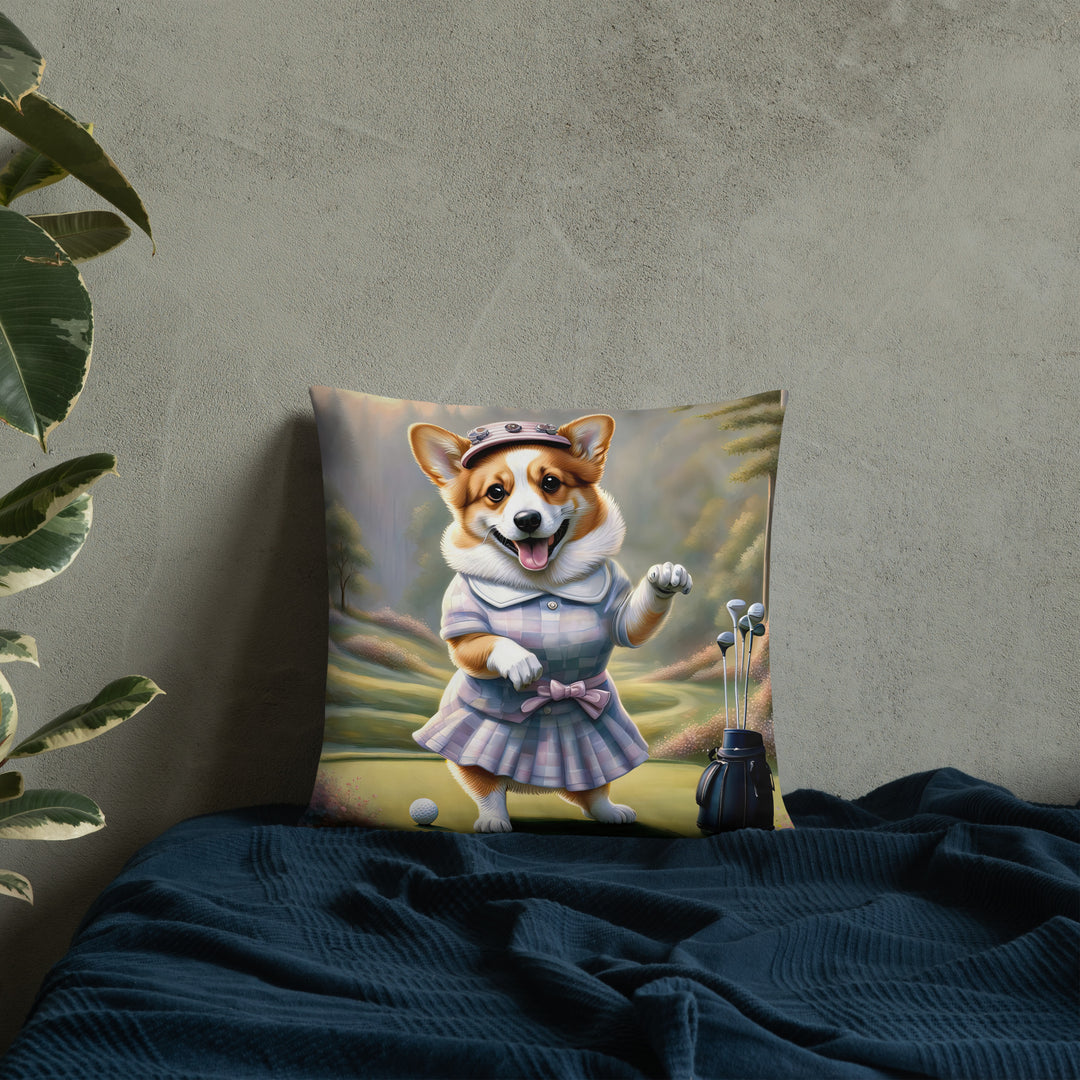 Pembroke Welsh Corgi Golfer- Basic Pillow v2