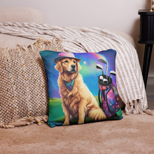 Golden Retriever Golfer- Basic Pillow v2