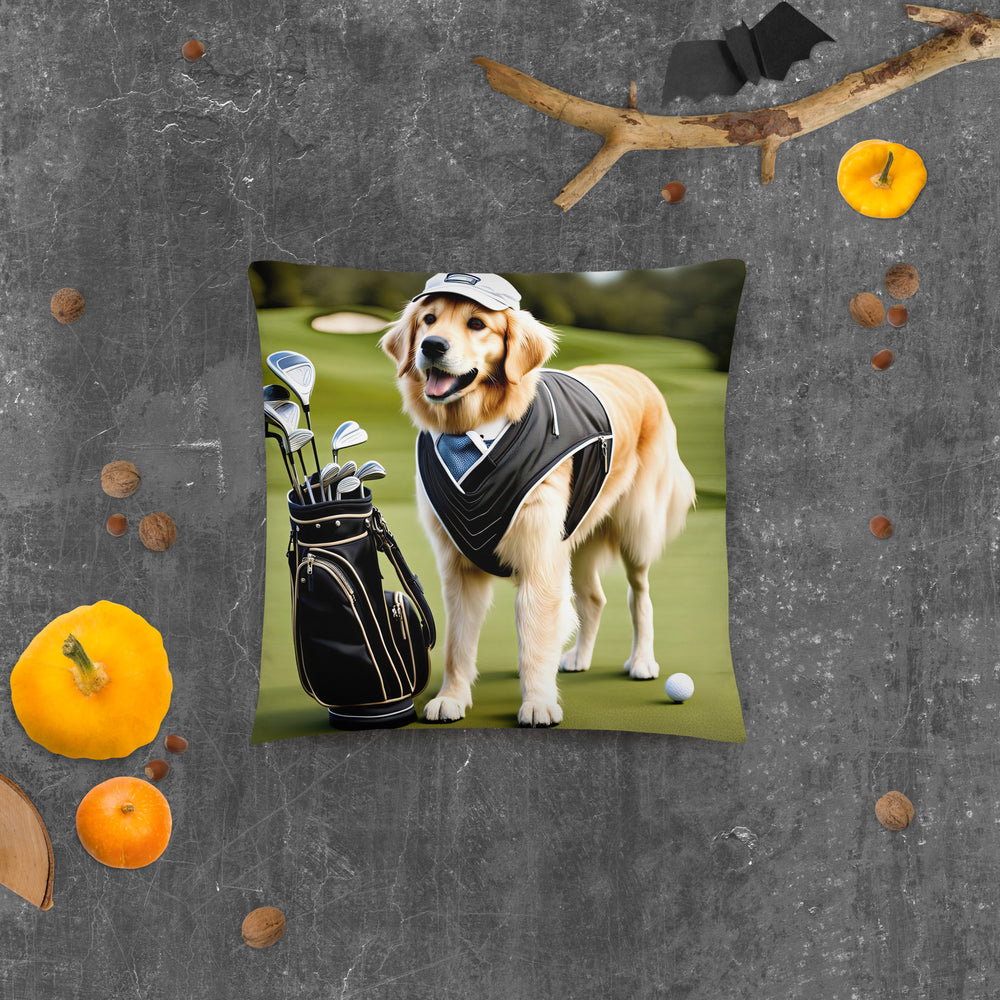 Golden Retriever Golfer- Basic Pillow v3