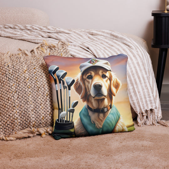 Golden Retriever Golfer- Basic Pillow v4