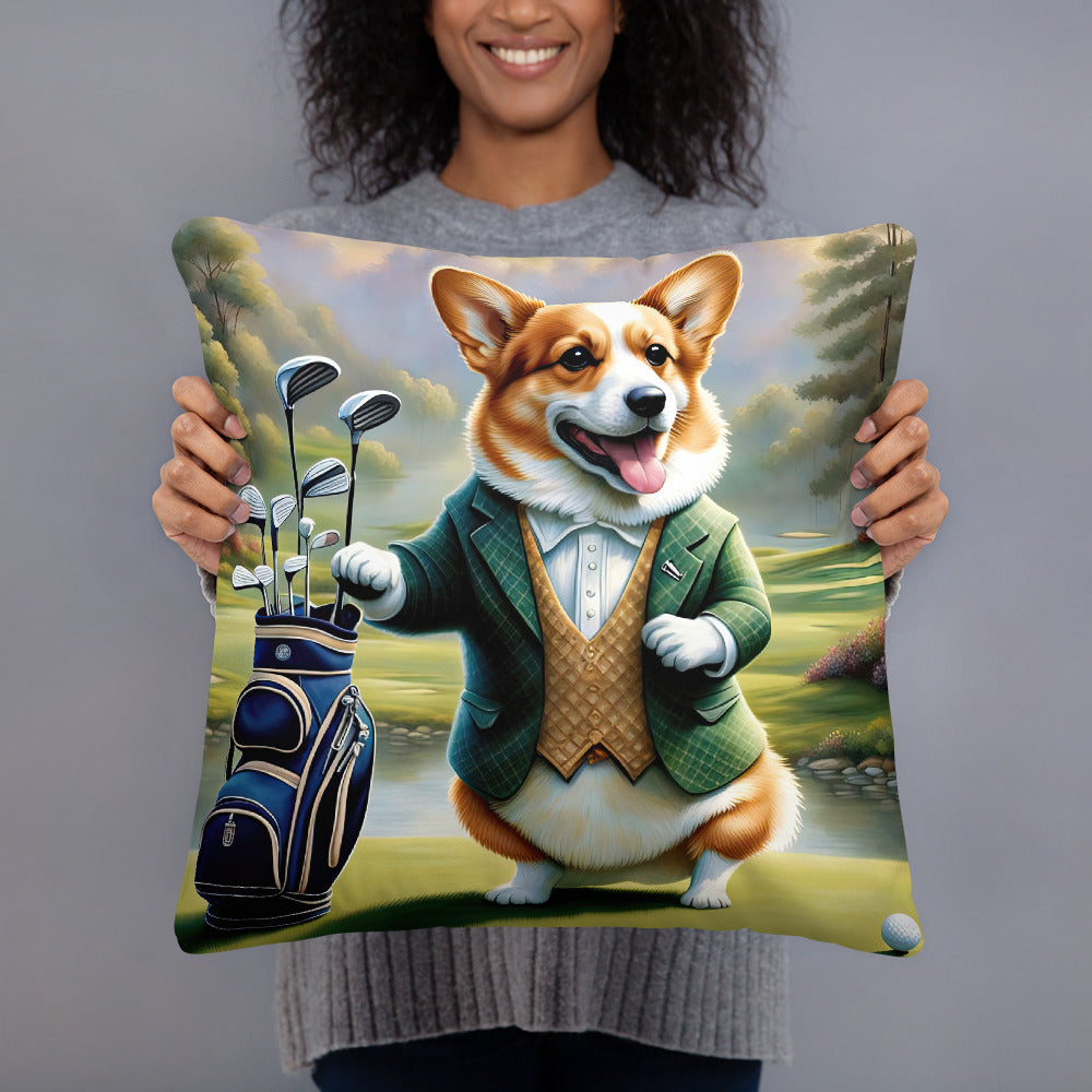 Pembroke Welsh Corgi Golfer- Basic Pillow v4