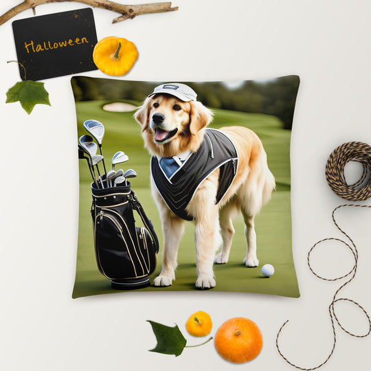 Golden Retriever Golfer- Basic Pillow v3