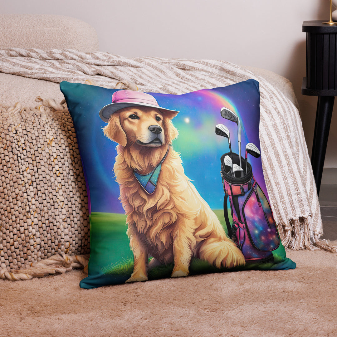 Golden Retriever Golfer- Basic Pillow v2