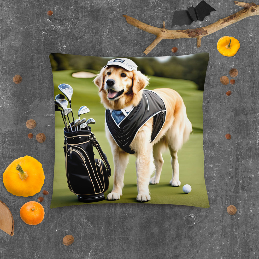 Golden Retriever Golfer- Basic Pillow v3