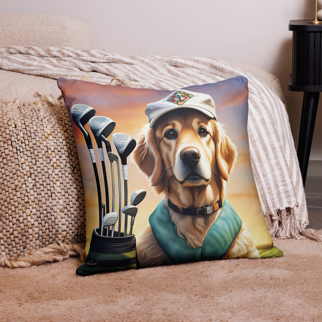 Golden Retriever Golfer- Basic Pillow v4