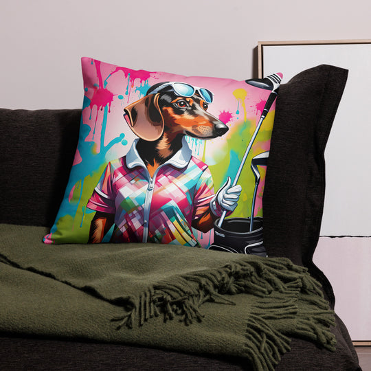 Dachshund Golfer- Basic Pillow v4