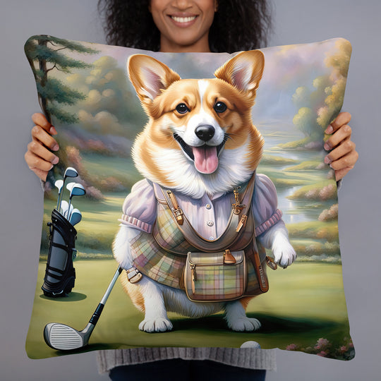 Pembroke Welsh Corgi Golfer- Basic Pillow v3