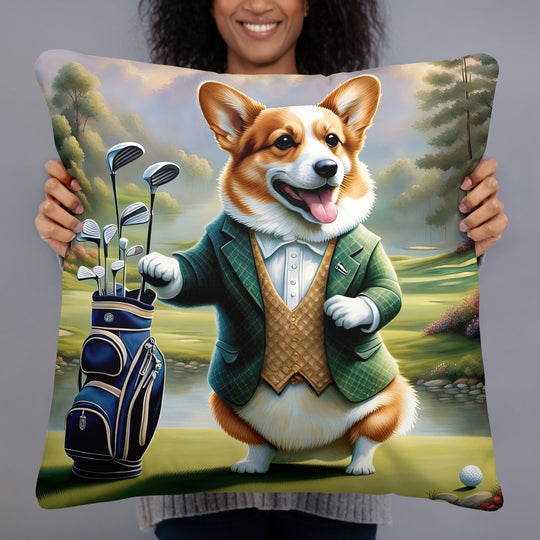 Pembroke Welsh Corgi Golfer- Basic Pillow v4