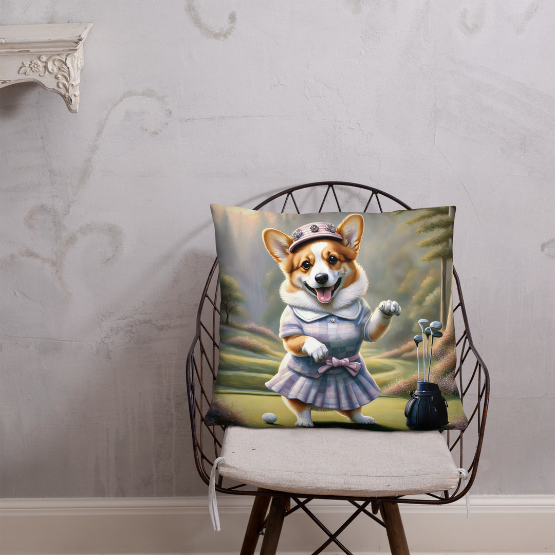 Pembroke Welsh Corgi Golfer- Basic Pillow v2