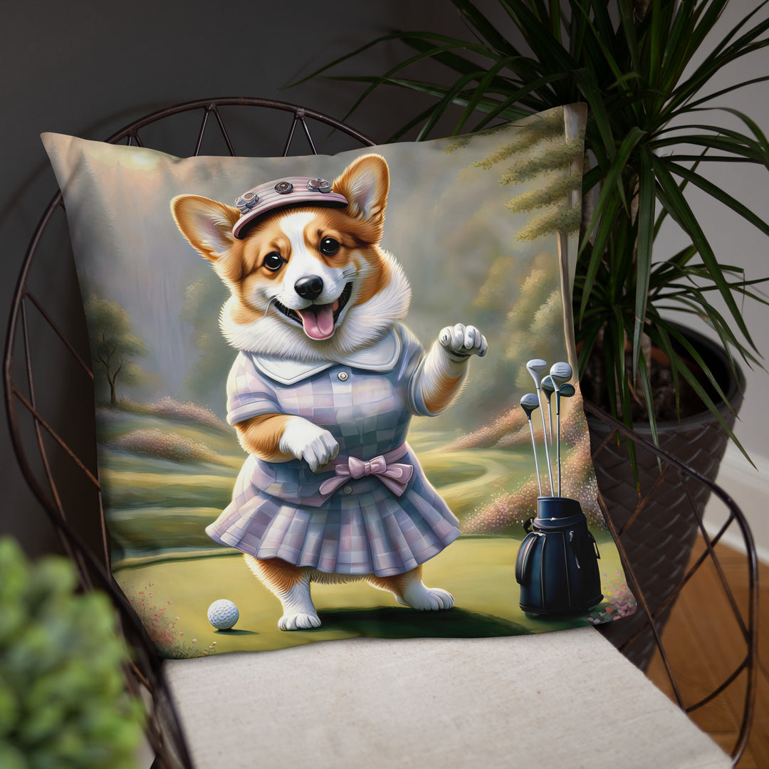 Pembroke Welsh Corgi Golfer- Basic Pillow v2