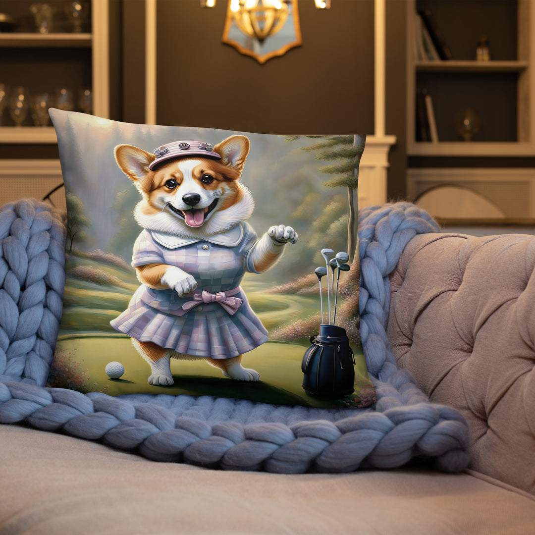 Pembroke Welsh Corgi Golfer- Basic Pillow v2