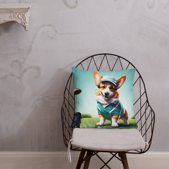 Pembroke Welsh Corgi Golfer- Premium Pillow