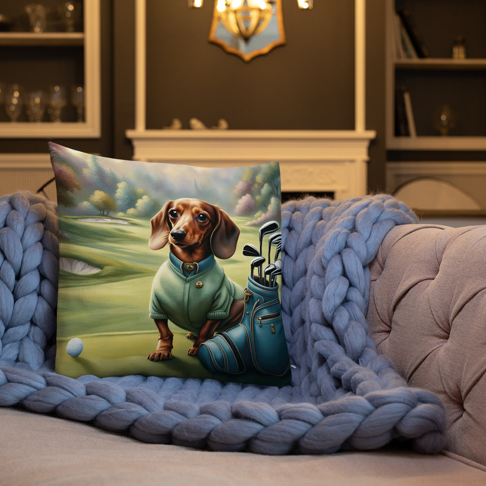 Dachshund Golfer- Premium Pillow