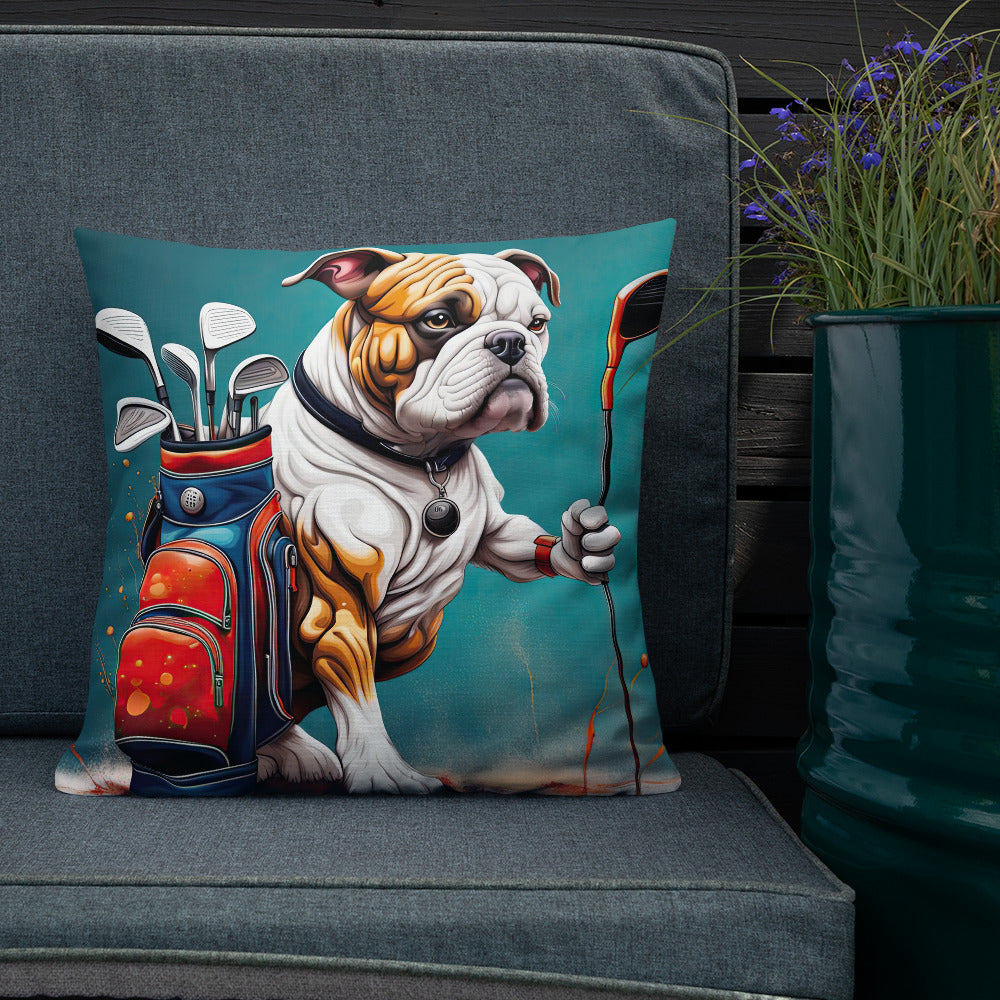 Bulldog Golfer- Premium Pillow