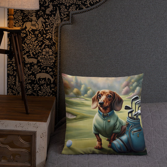 Dachshund Golfer- Premium Pillow