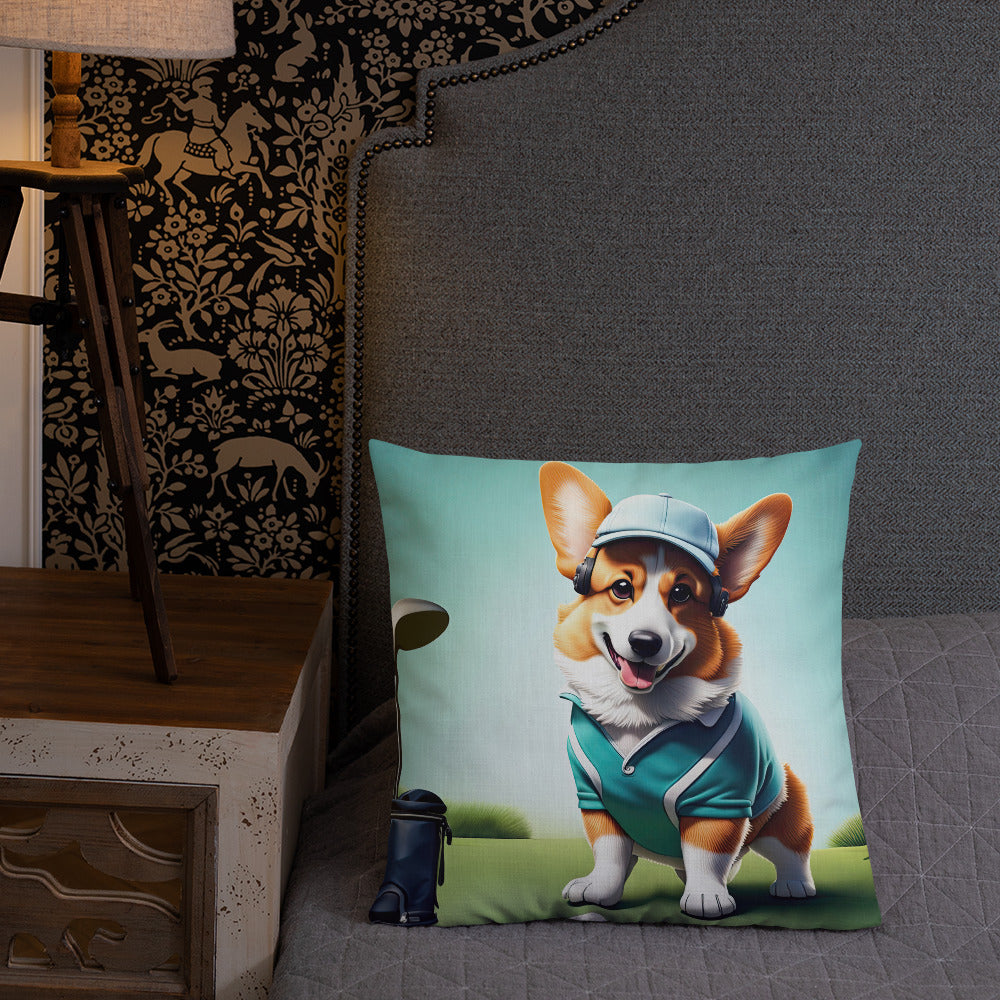 Pembroke Welsh Corgi Golfer- Premium Pillow