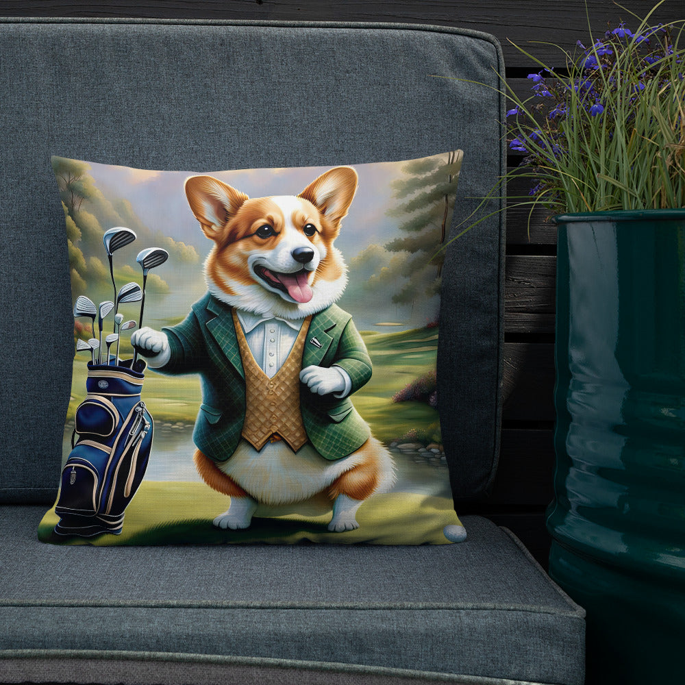 Pembroke Welsh Corgi Golfer- Premium Pillow v4