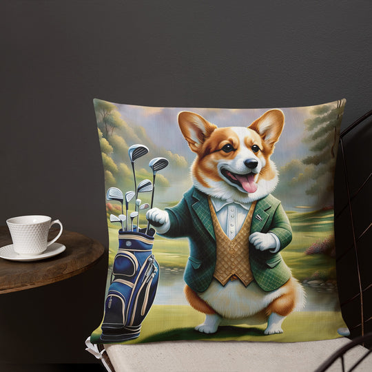 Pembroke Welsh Corgi Golfer- Premium Pillow v4