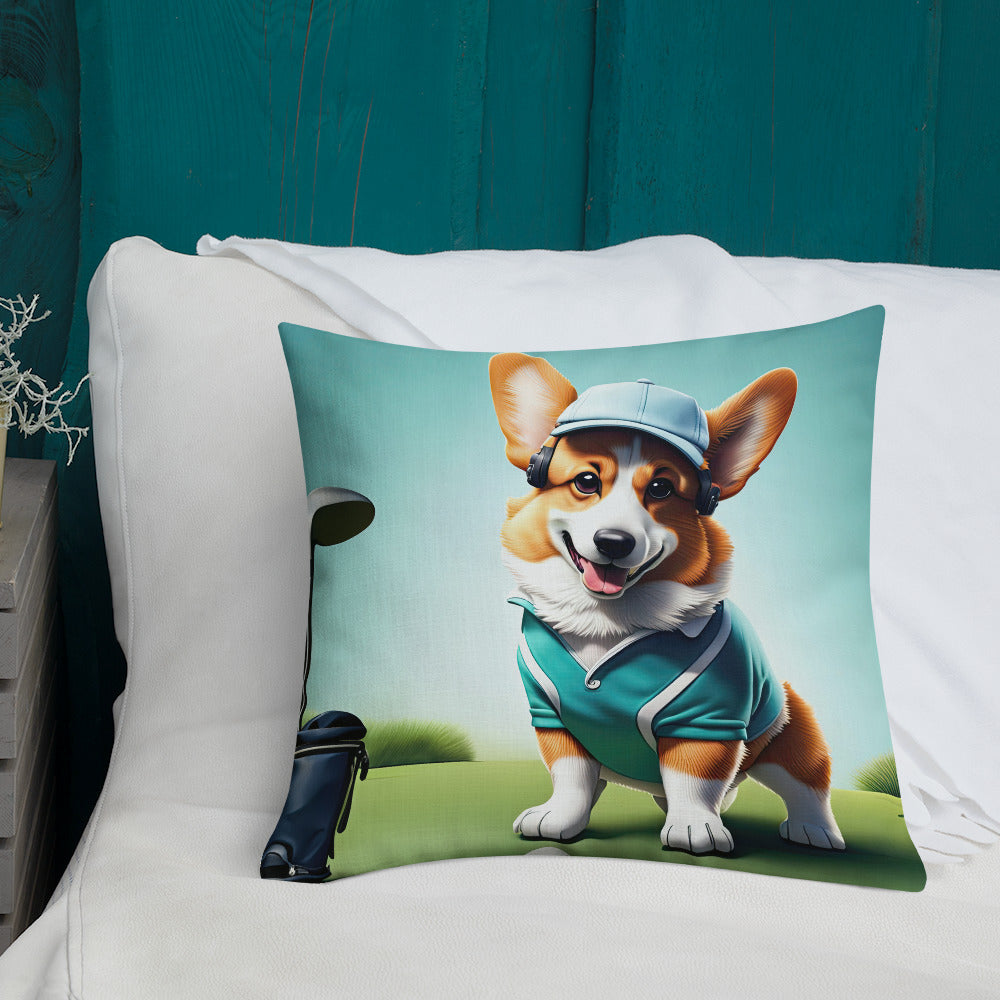 Pembroke Welsh Corgi Golfer- Premium Pillow