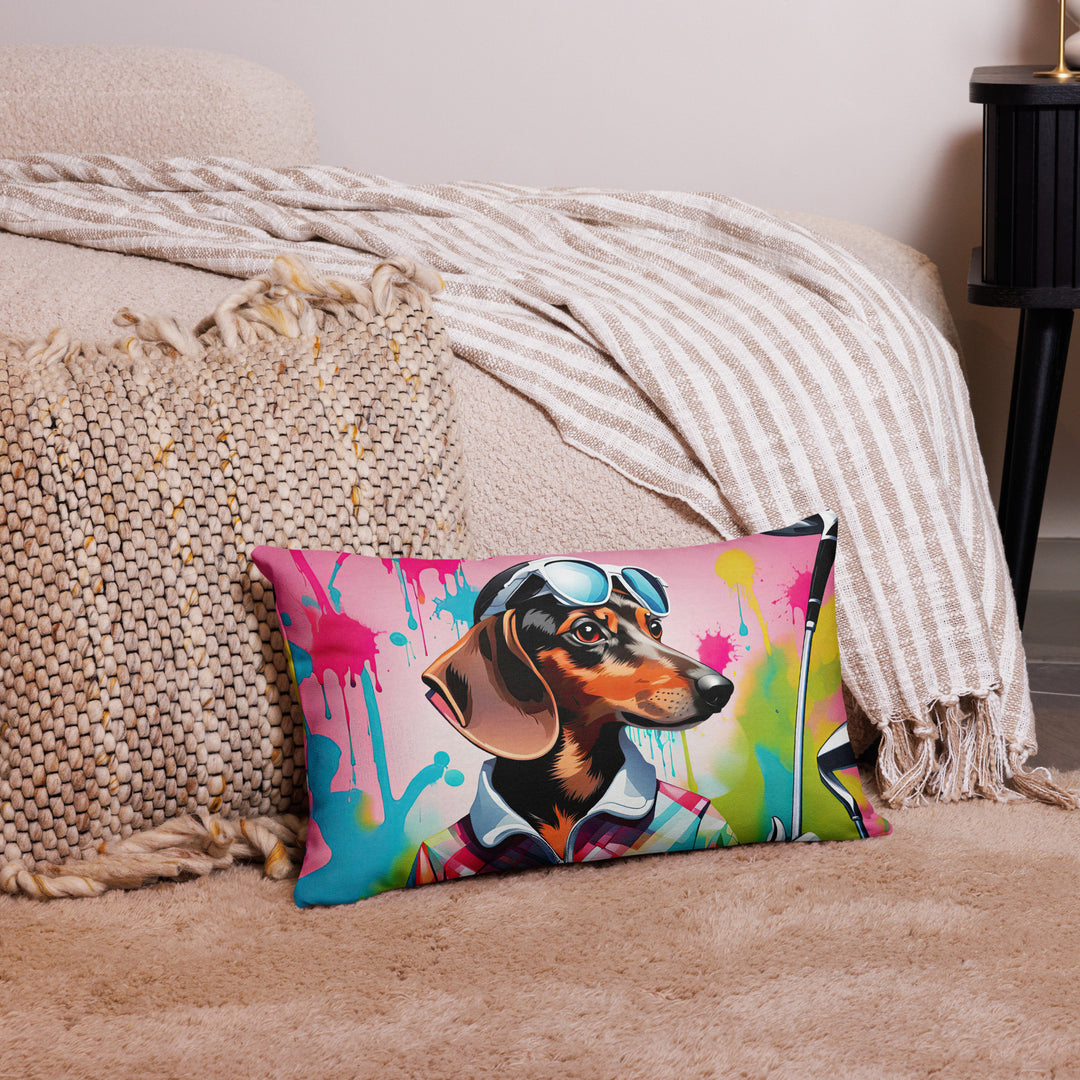 Dachshund Golfer- Premium Pillow v4