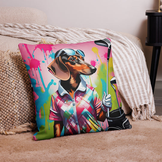 Dachshund Golfer- Premium Pillow v4