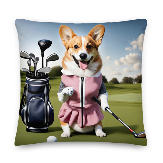 Pembroke Welsh Corgi Golfer- Premium Pillow v5