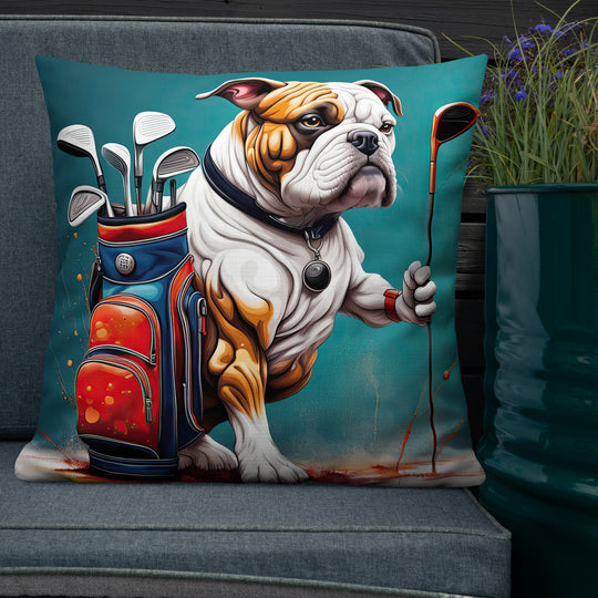 Bulldog Golfer- Premium Pillow