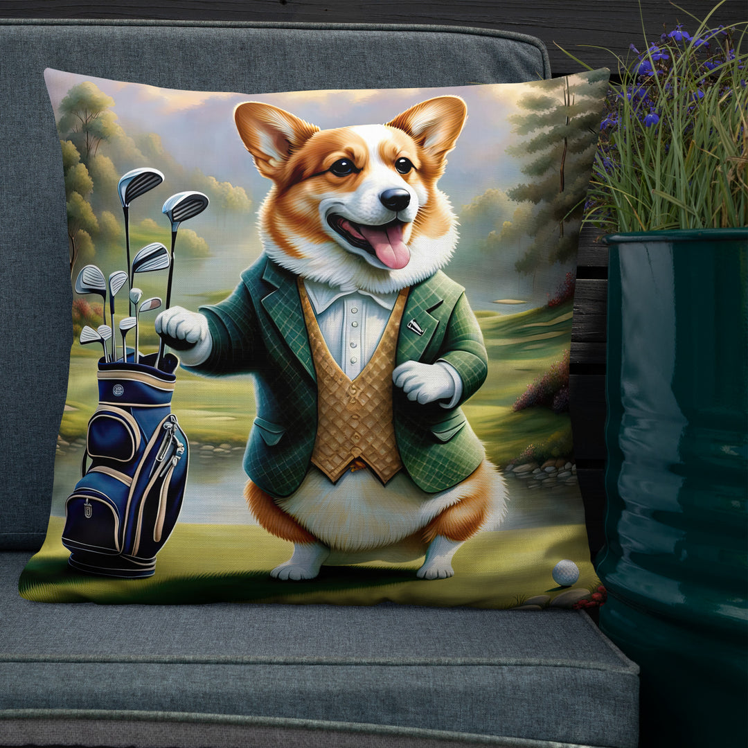 Pembroke Welsh Corgi Golfer- Premium Pillow v4