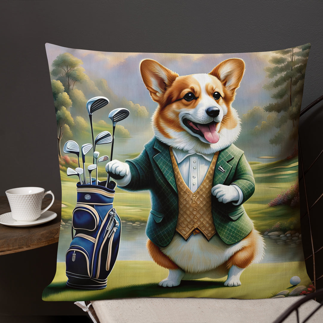 Pembroke Welsh Corgi Golfer- Premium Pillow v4