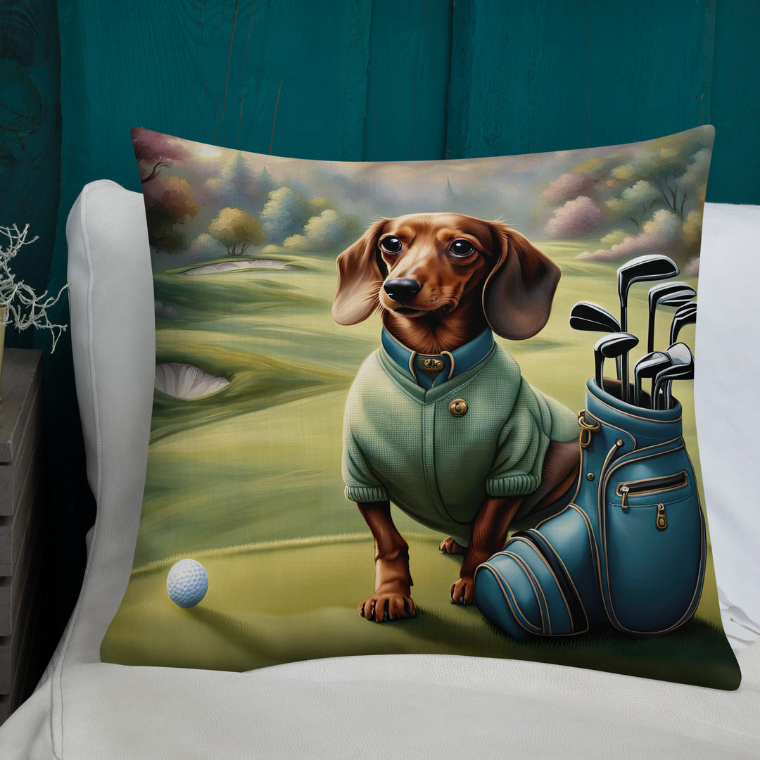 Dachshund Golfer- Premium Pillow