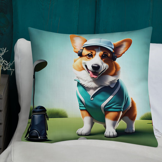 Pembroke Welsh Corgi Golfer- Premium Pillow