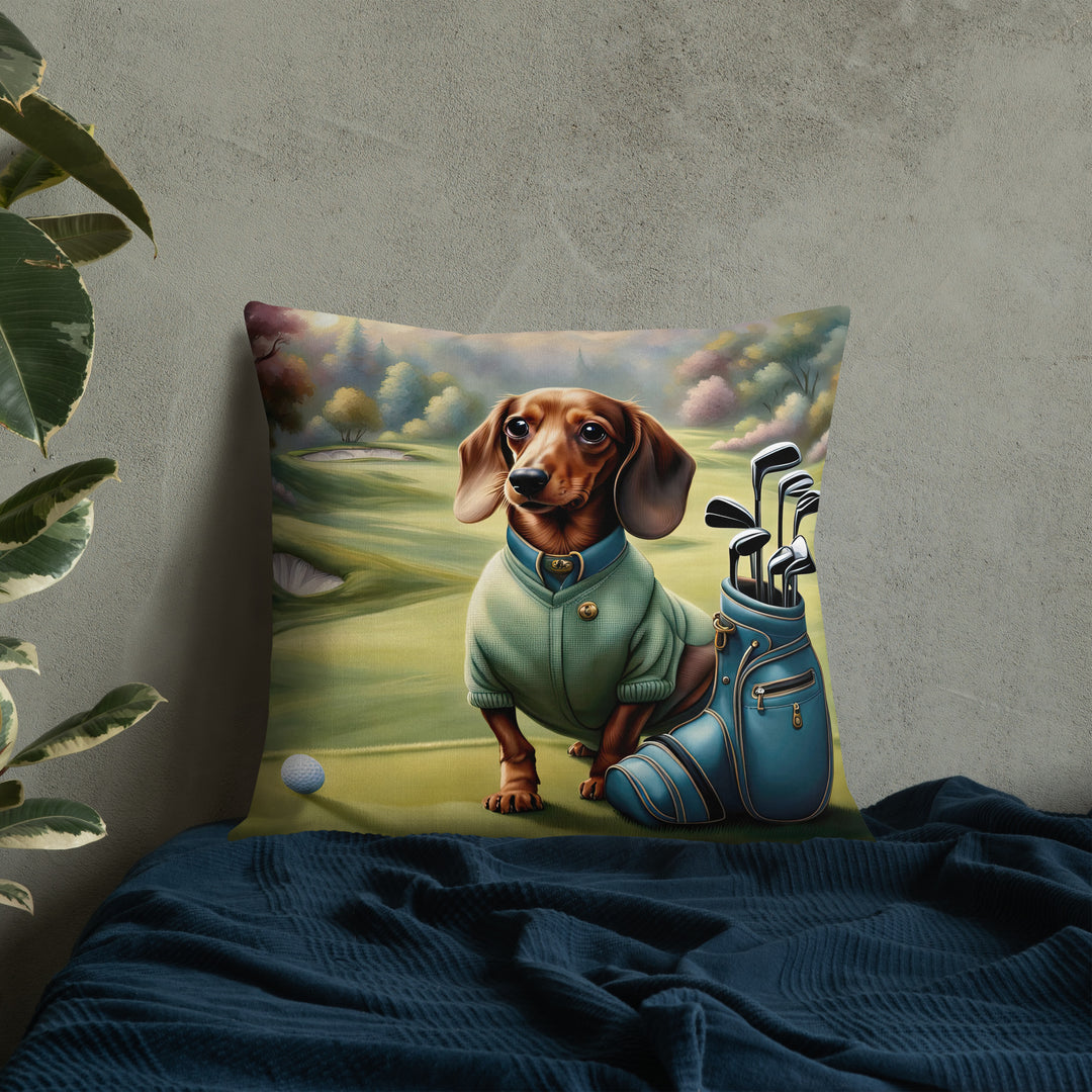 Dachshund Golfer- Premium Pillow