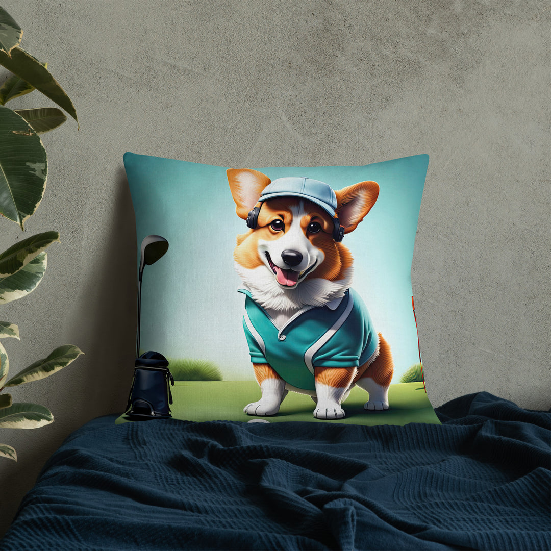 Pembroke Welsh Corgi Golfer- Premium Pillow
