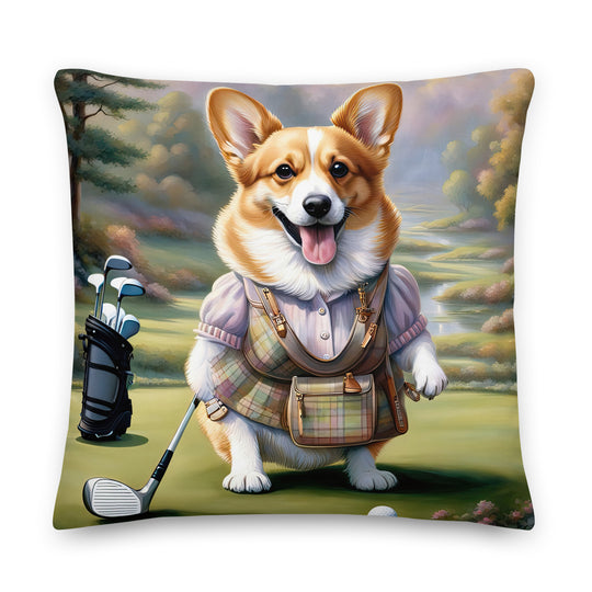 Pembroke Welsh Corgi Golfer- Premium Pillow v3