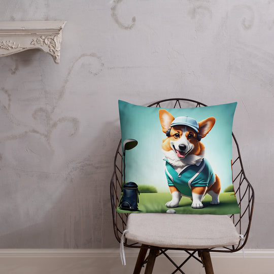 Pembroke Welsh Corgi Golfer- Premium Pillow