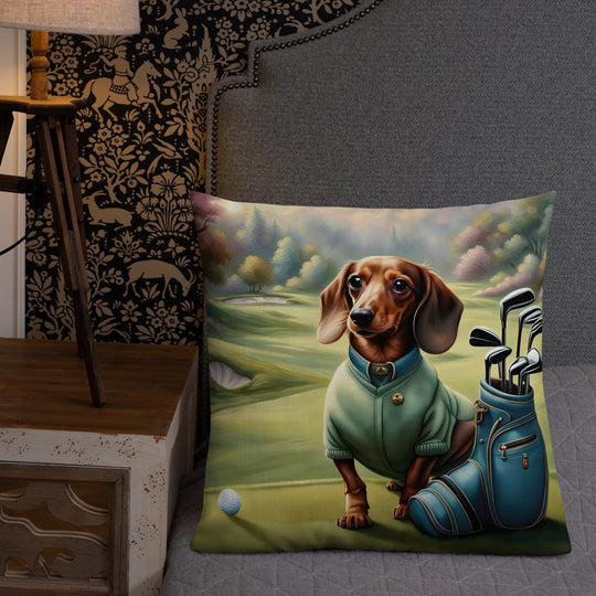 Dachshund Golfer- Premium Pillow