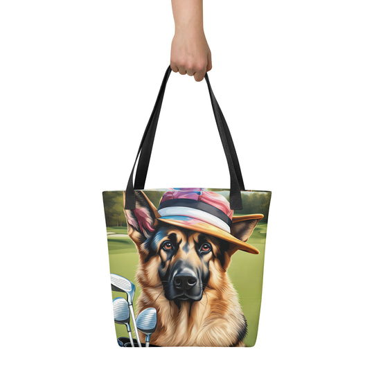 Tote bag-German Shepherd Golfer