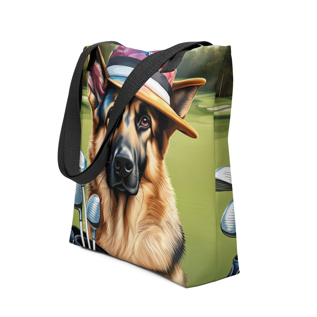 Tote bag-German Shepherd Golfer