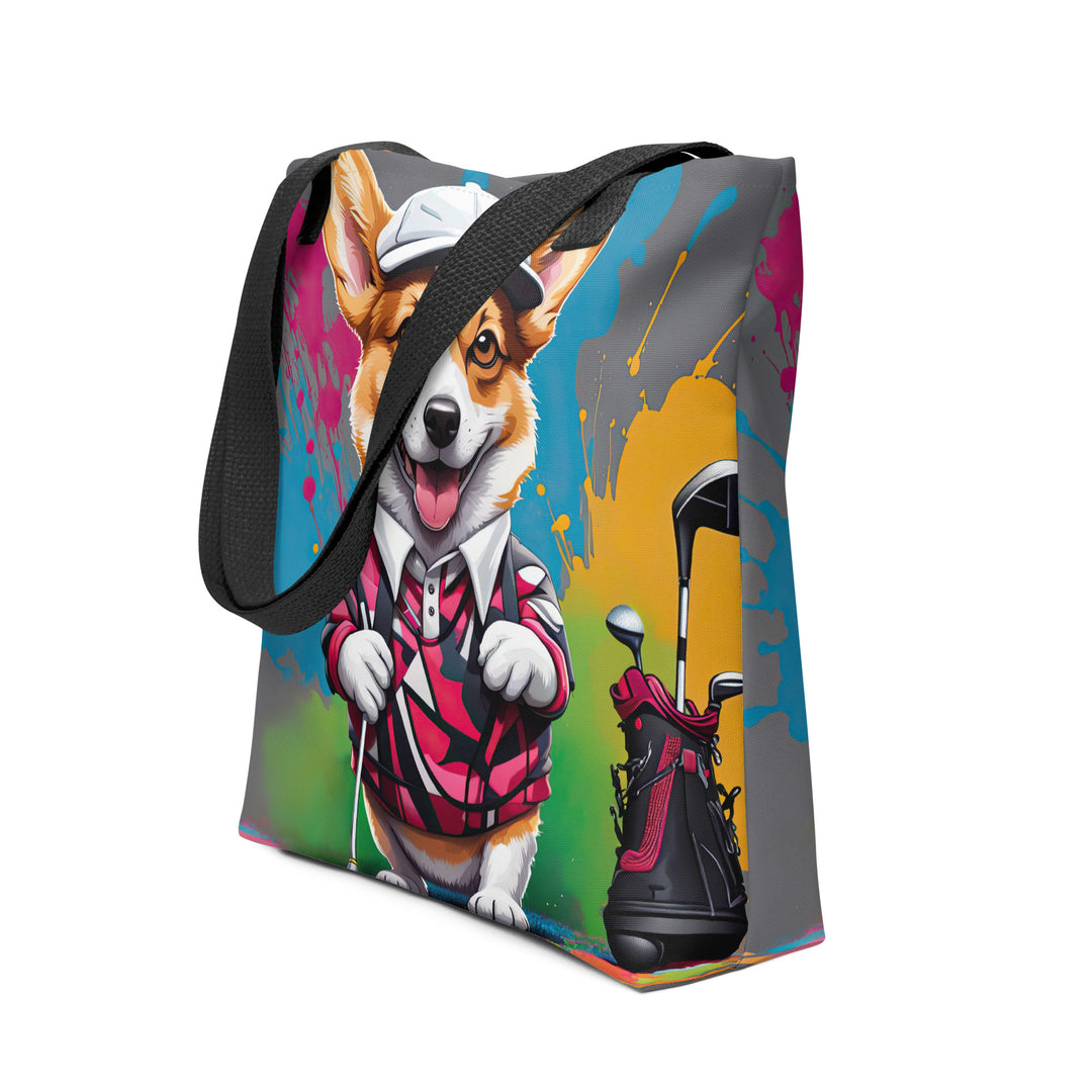 Tote bag-Pembroke Welsh Corgi Golfer