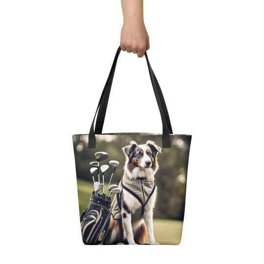 Tote bag-Australian Shepherd Golfer