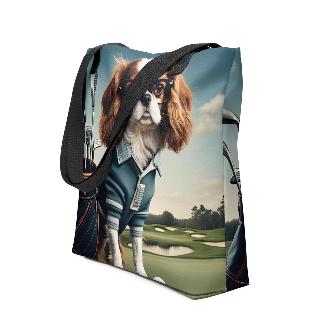 Tote bag-Cavalier King Charles Spaniel Golfer